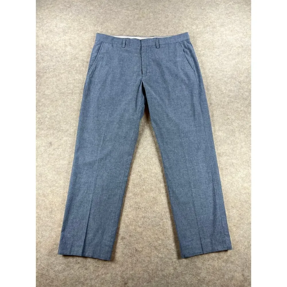 J. Crew Factory Men's Bedford Chambray Blue Dress Pants Size 34x30 (35x28.5)